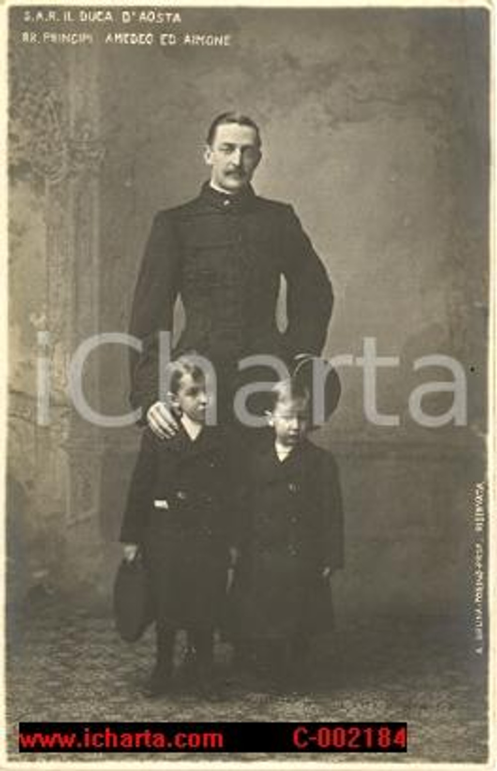 Cartolina originale da collezione 1900 ca EMANUELE FILIBERTO di SAVOIA-AOSTA con figli AMEDEO e AIMONE *Cartolina 1