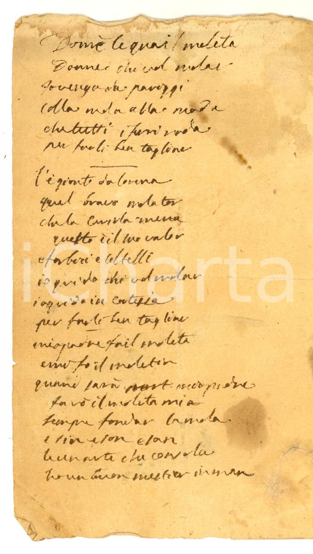 Manoscritto, lettera originale 1800 ca Il molatore di Lorena Poesia INEDITA CURIOSA 12x22 cm 1