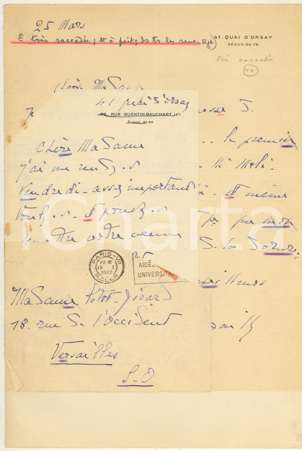 Autografo originale 1932 PARIS Marchesa de NOAILLES richiede l invio di un volume Autografo 1