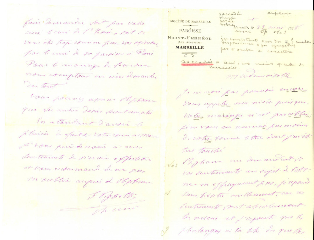 Autografo originale 1928 MARSEILLE Paroisse SAINTFERREOL Vicaire VIGHETTI et l archevÃªque Ã  Rome 1