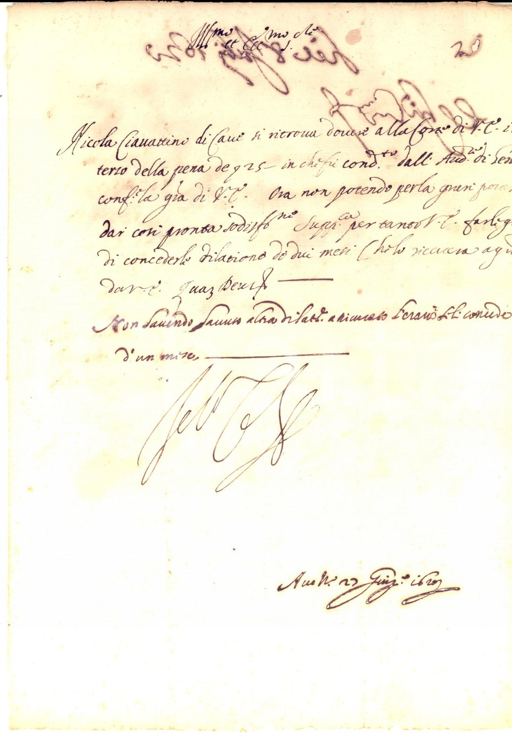 Manoscritto, lettera originale 1620 CAVE (RM) Nicola CIAVATTINO non puÃ² pagare i debiti per la grave povertÃ  1
