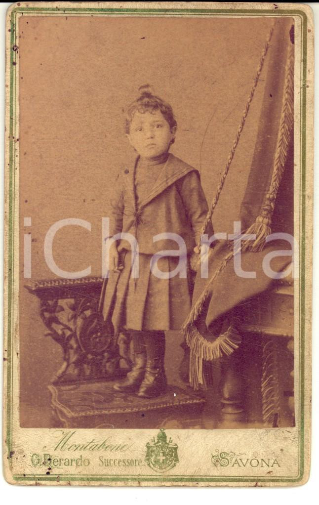 Fotografia d'epoca originale 1880 ca SAVONA Bambina vestita alla marinara *Foto MONTABONE G. BERARDO succ. 1