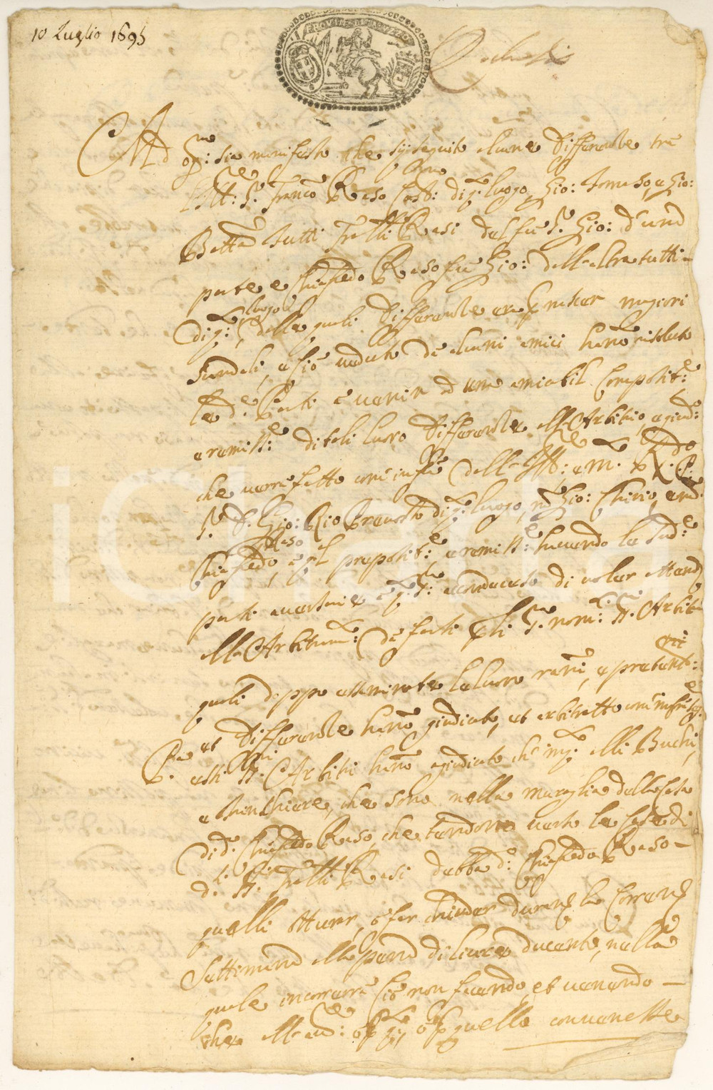 Documento originale, autentico 1695 OSTANA CN Disputa tra Chiaffredo RASO e i fratelli per buchi in un muro 1