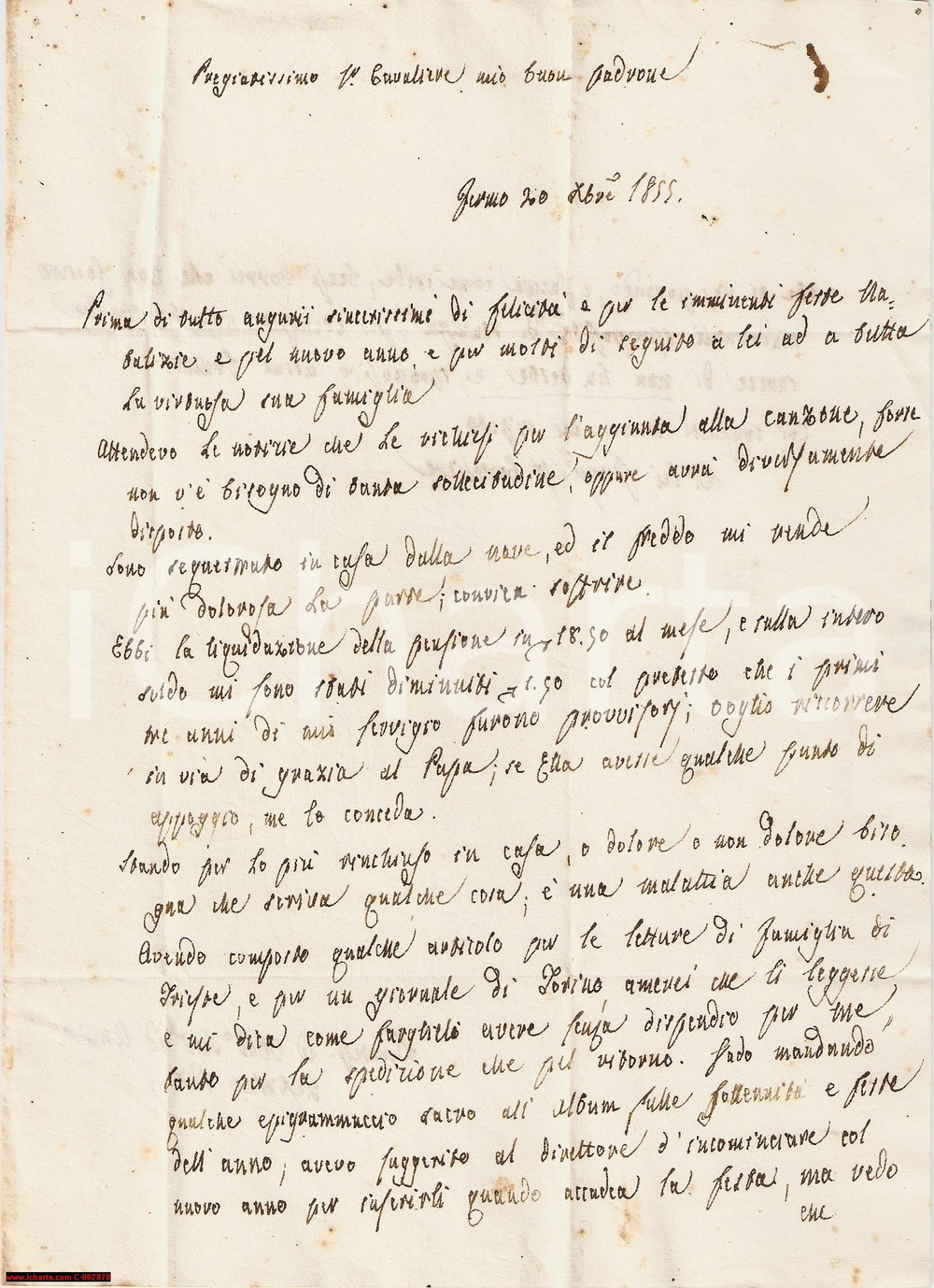 Documento originale, autentico 1855 FERMO Articoli di Zefirino RE per riviste di Trieste e Torino - Autografo 1