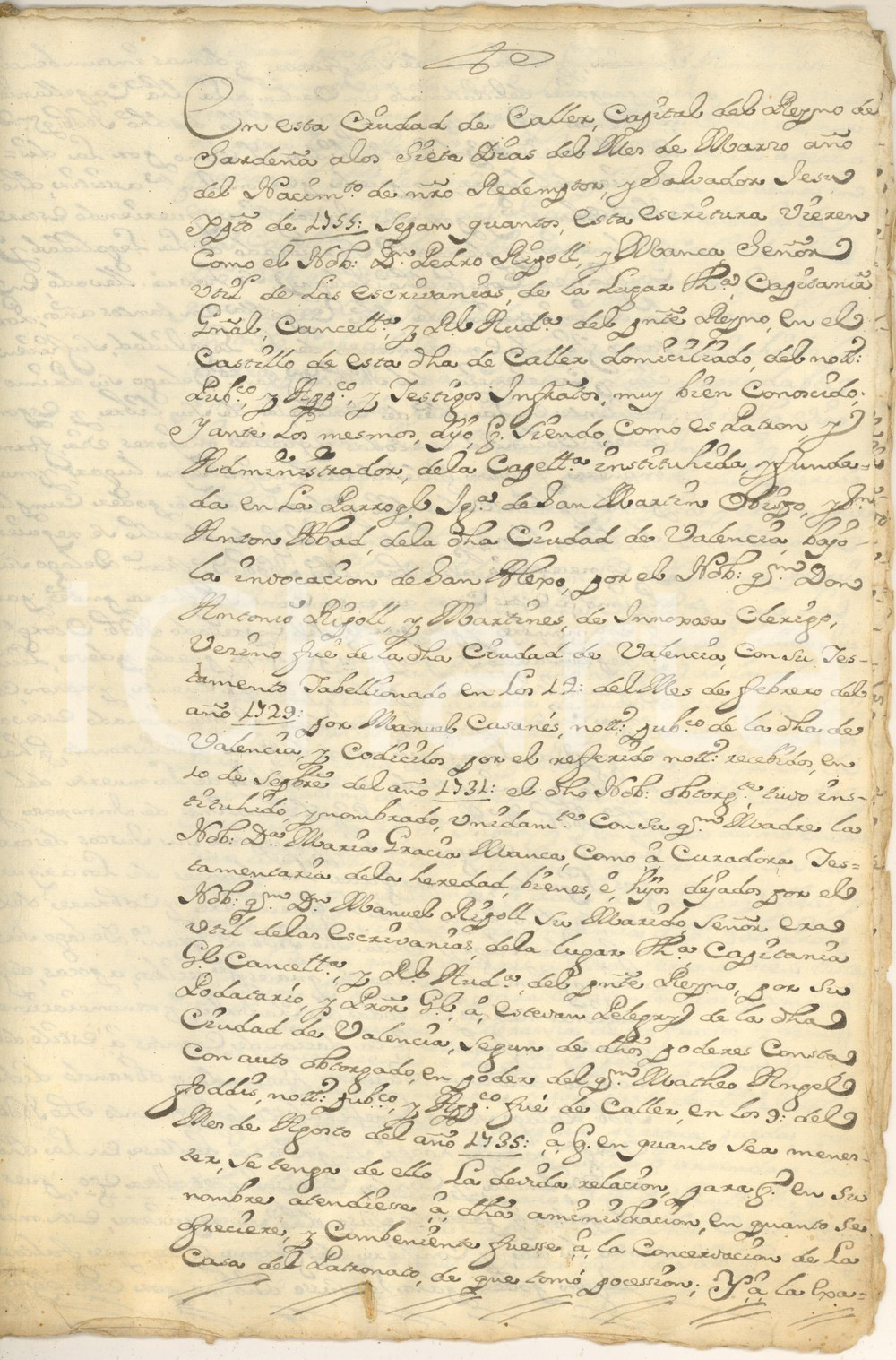 Documento originale, autentico 1755 CAGLIARI Diritti di cappellania donna Maria Grazia MANCA e don Pedro RIPOLL 1