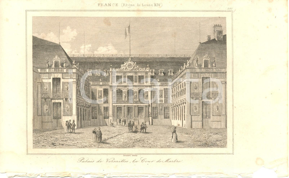 Stampa, bozzetto originale 1840 VERSAILLES FRANCE La cour de marbre du Palais Stampa inc. LEMAITRE 1