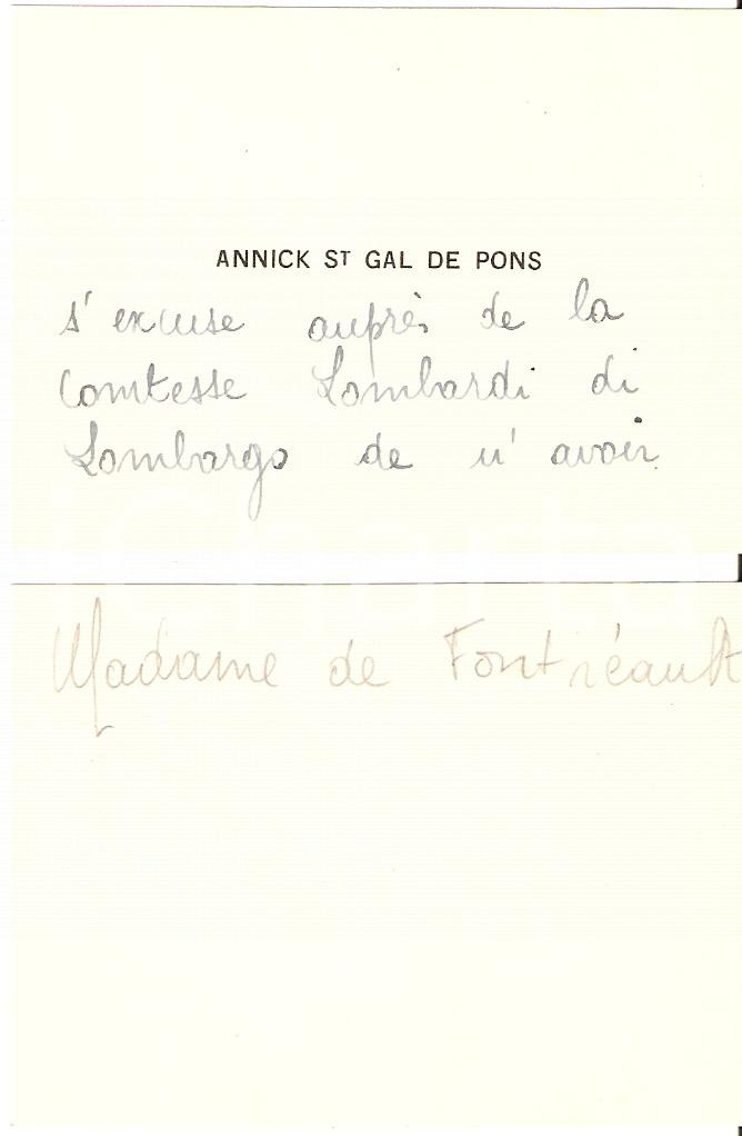 Autografo originale 1958 VALENCE-SUR-RHONE Annick SAINT GAL DE PONS - Biglietto autografo 1
