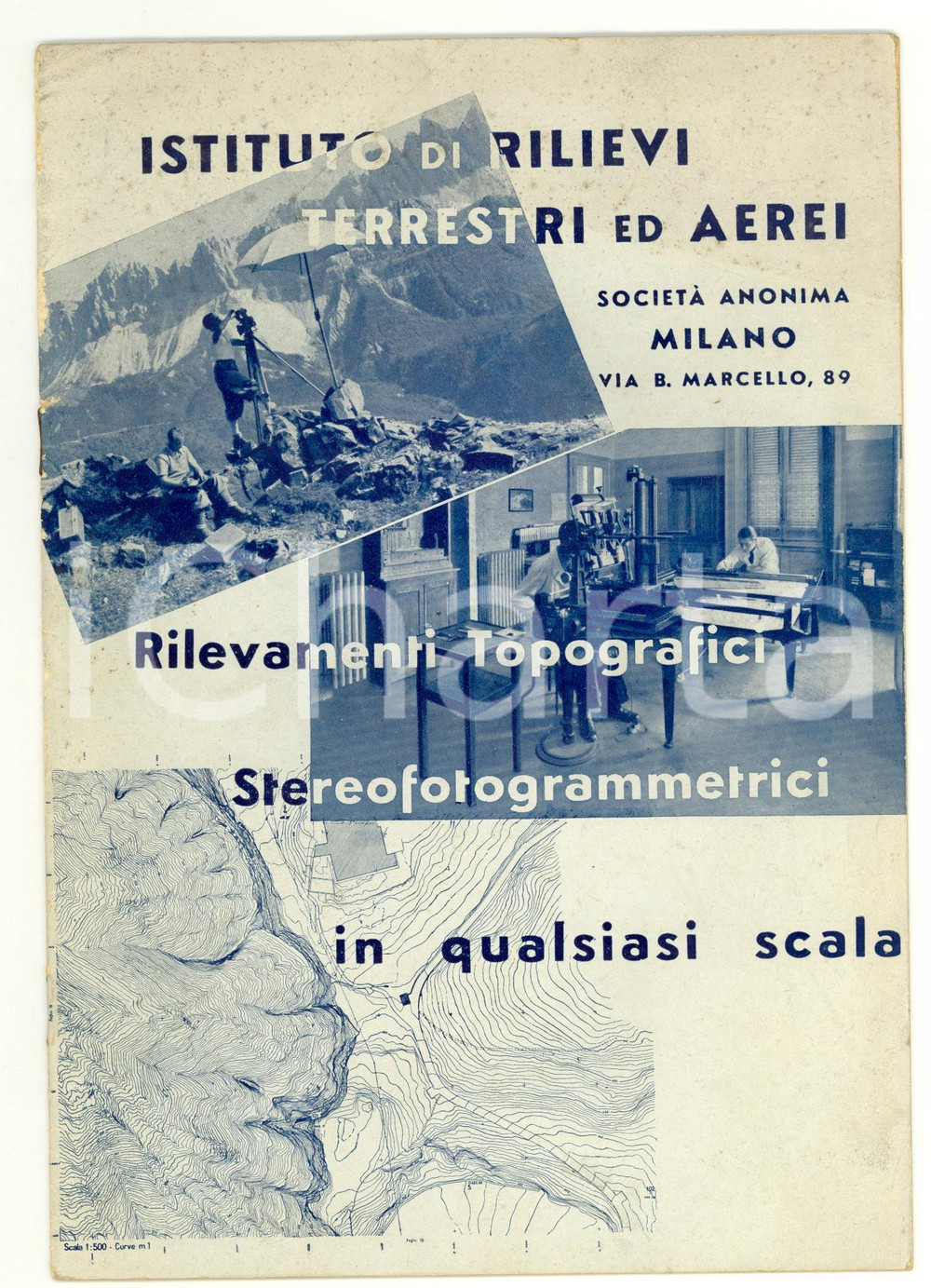 Materiale pubblicitario d’epoca 1950 MILANO via B. MARCELLO  Istituto Rilievi terrestri e aerei  Opuscolo 1