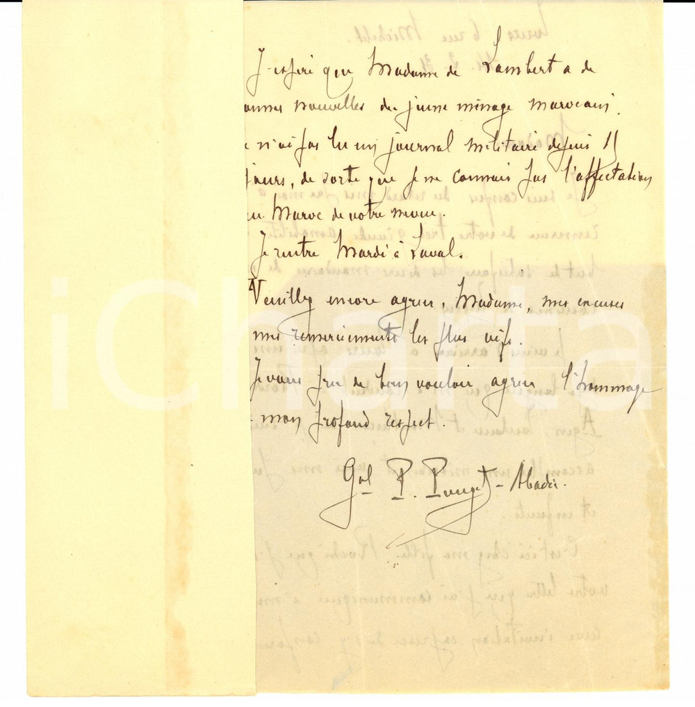 Autografo originale 1931 TOURS Lettre autographe GÃ©nÃ©ral Paul POUGETABADIE 1