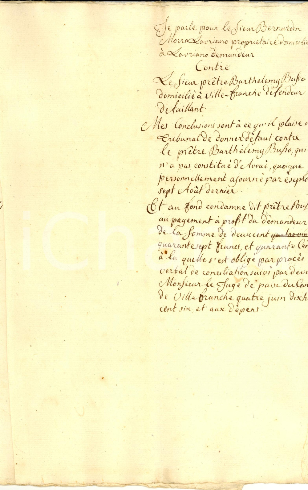Documento originale, autentico 1807 VILLAFRANCA PIEMONTE Condanna don Bartolomeo BUSSO 1