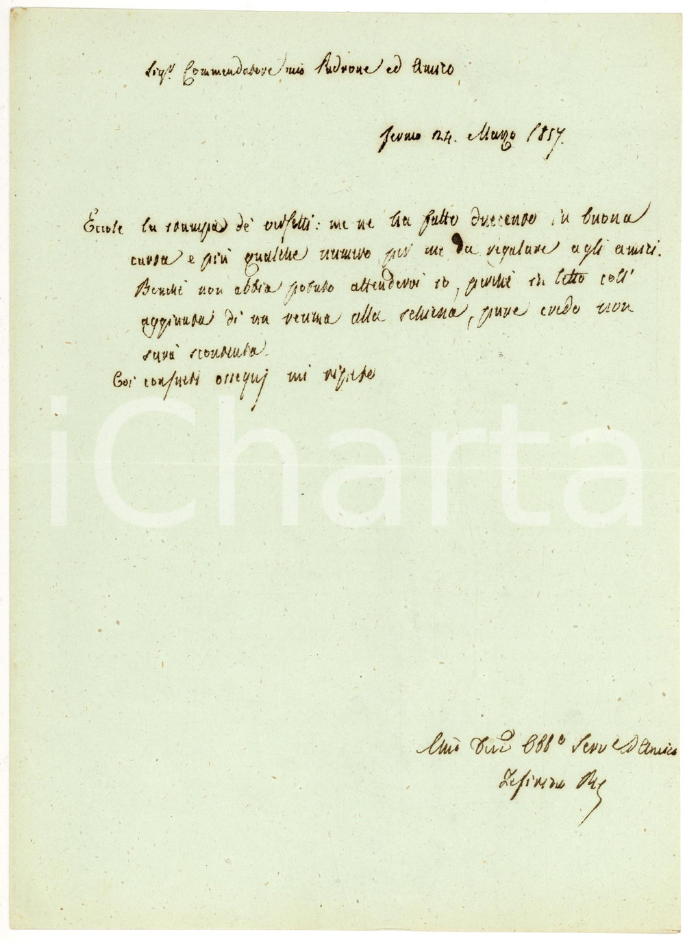 Manoscritto, lettera originale 1857 FERMO Letterato Zeffirino RE invia la stampa dei propri versetti *Autografo 1