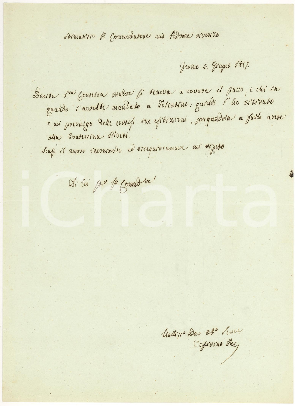 Manoscritto, lettera originale 1857 FERMO Questa contessa si teneva a covare il pacco *Autografo Zeffirino RE 1