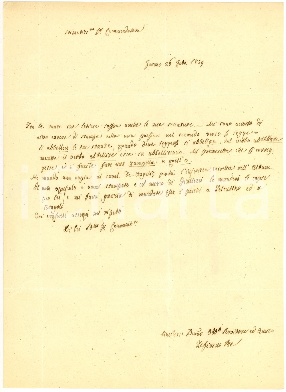 Autografo originale 1859 FERMO Zeffirino RE e un errore di stampa nelle sue poesie *Autografo 1