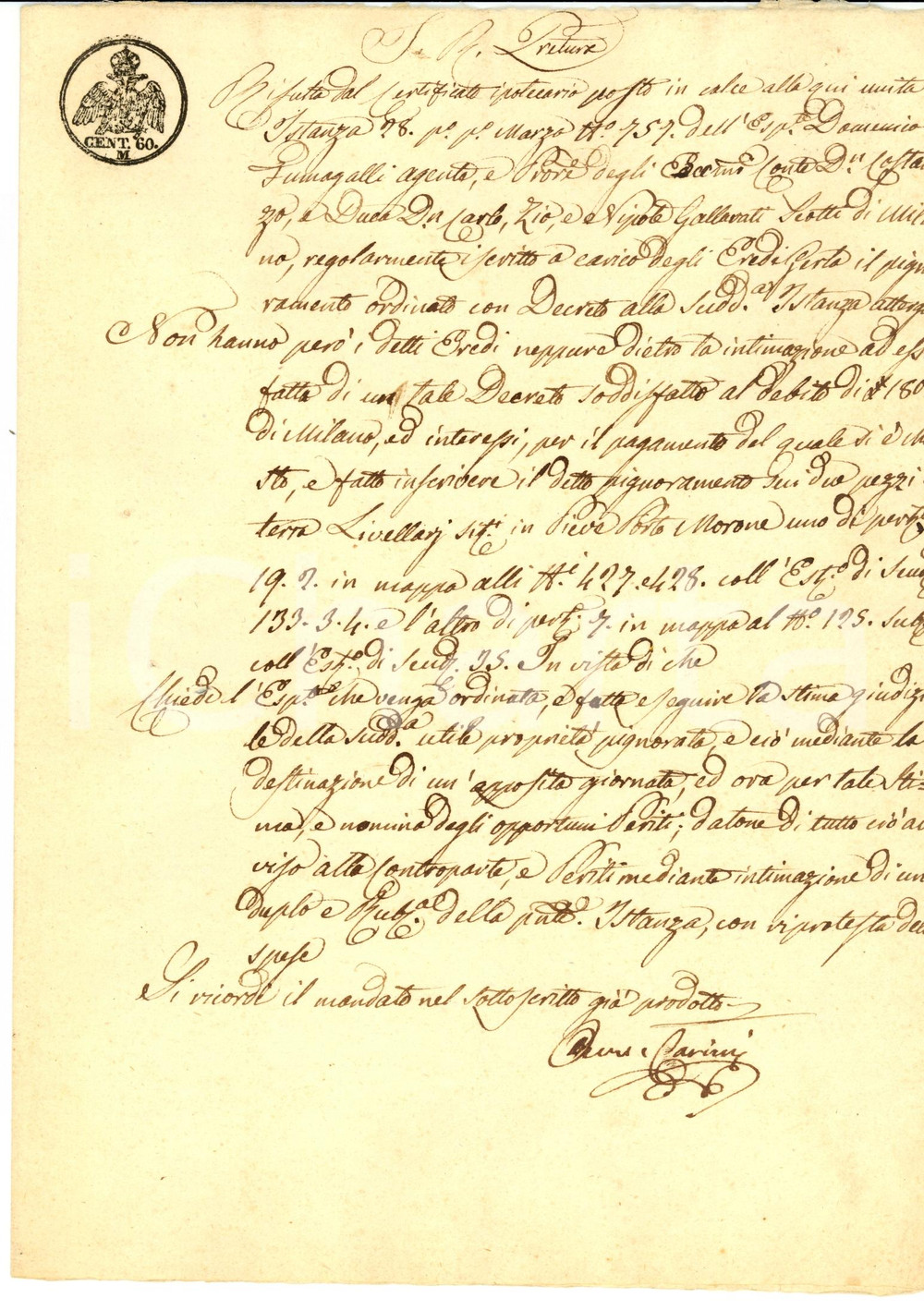 Documento originale, autentico 1840 PIEVE PORTO MORONE (PV) Pignoramento a fratelli GERLA minorenni 1