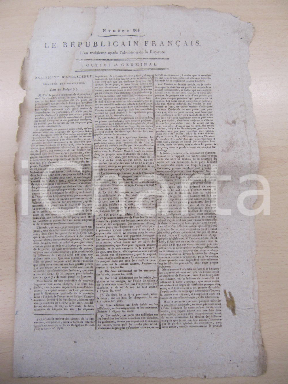Giornale, rivista storica 1795 LE REPUBLICAIN FRANCAIS Gazette REVOLUTION N° 863 *DANNEGGIATA 1