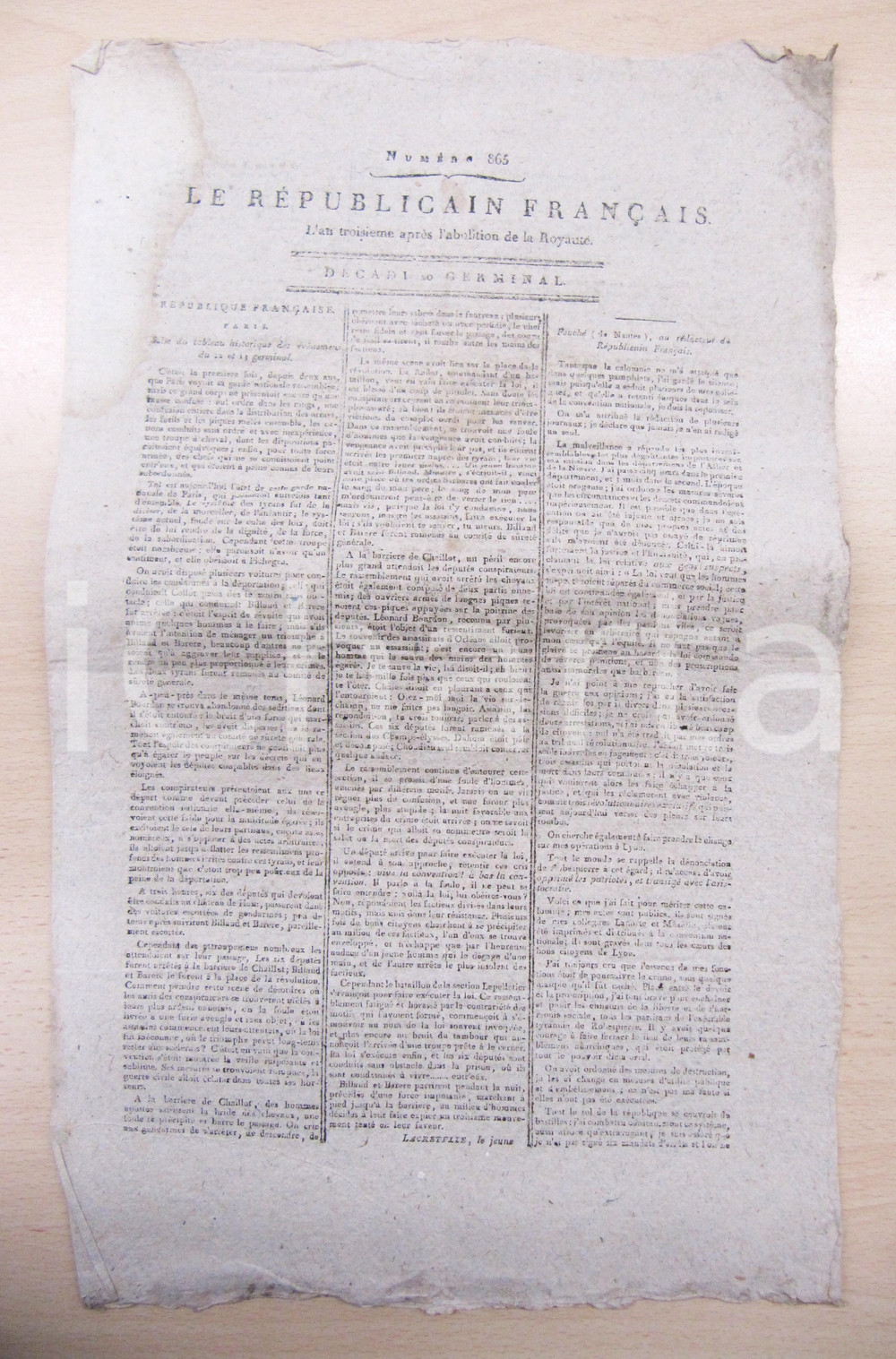 Giornale, rivista storica 1795 LE REPUBLICAIN FRANCAIS Gazette REVOLUTION N° 865 Conspirateurs à PARIS 1