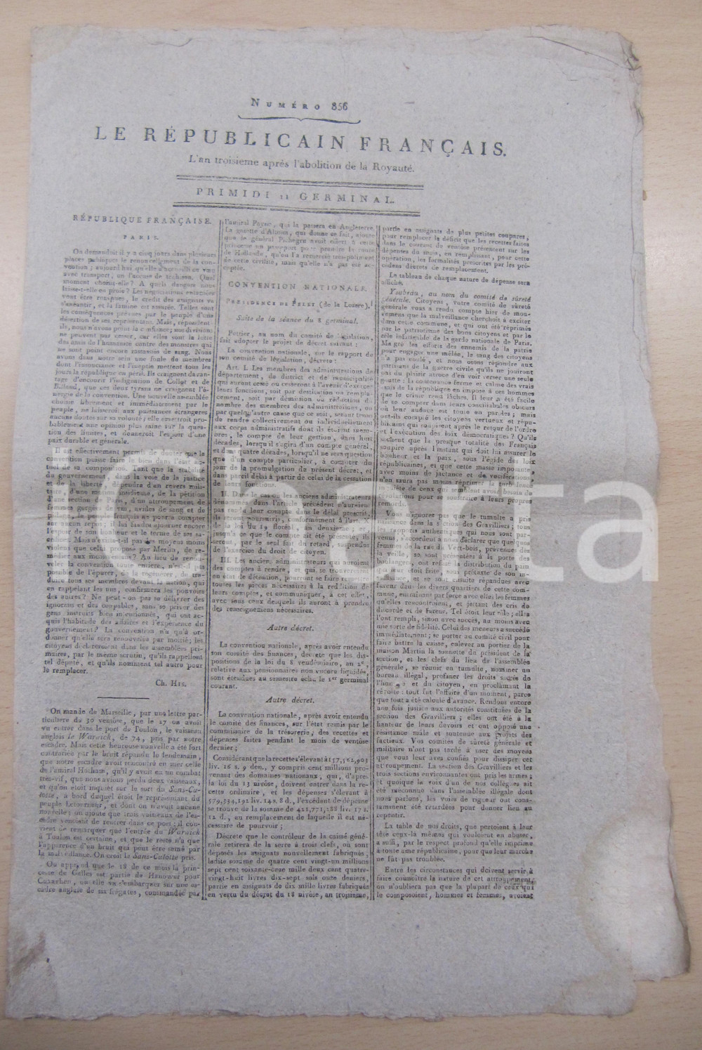 Giornale, rivista storica 1795 LE REPUBLICAIN FRANCAIS Gazette REVOLUTION N° 856 Uso della violenza 1