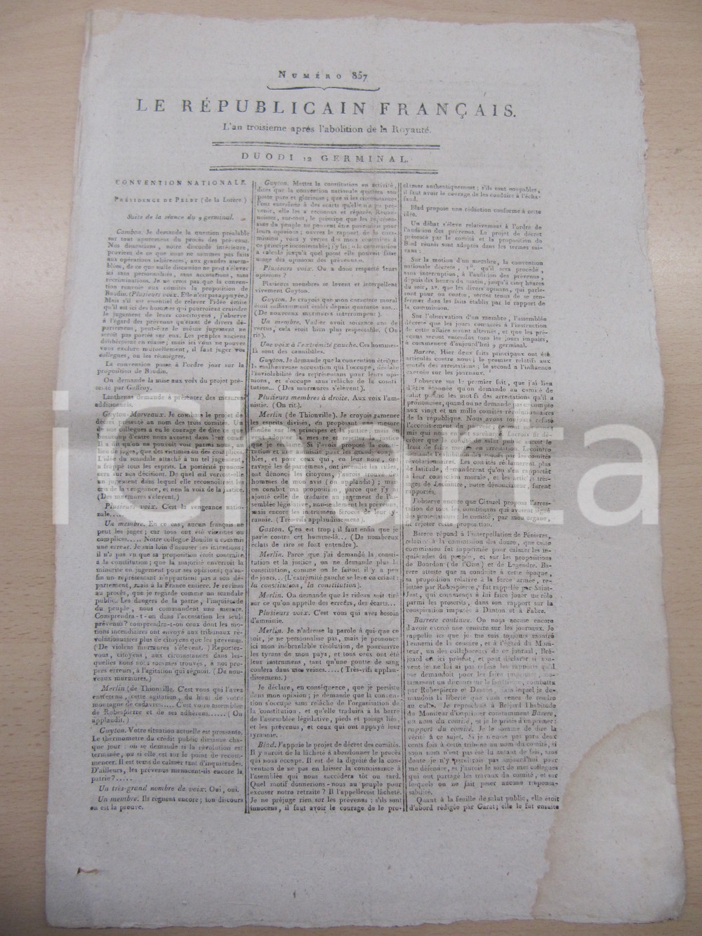 Giornale, rivista storica 1795 LE REPUBLICAIN FRANCAIS Gazette REVOLUTION N° 857 Processi politici 1