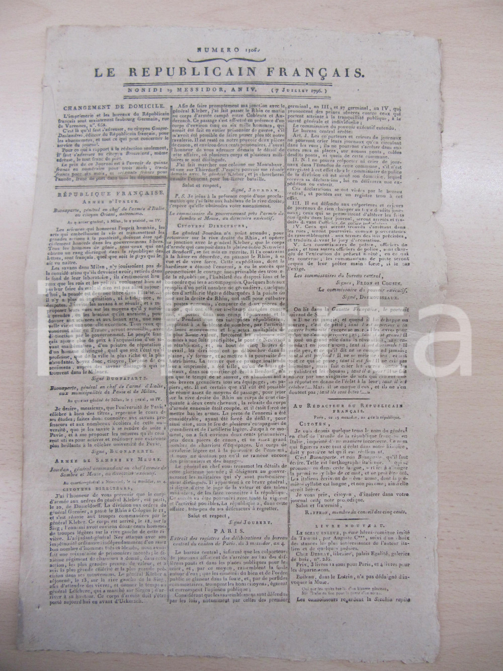 Giornale, rivista storica 1796 LE REPUBLICAIN FRANCAIS Gazette REVOLUTION N° 1306 Mariages forcés 1