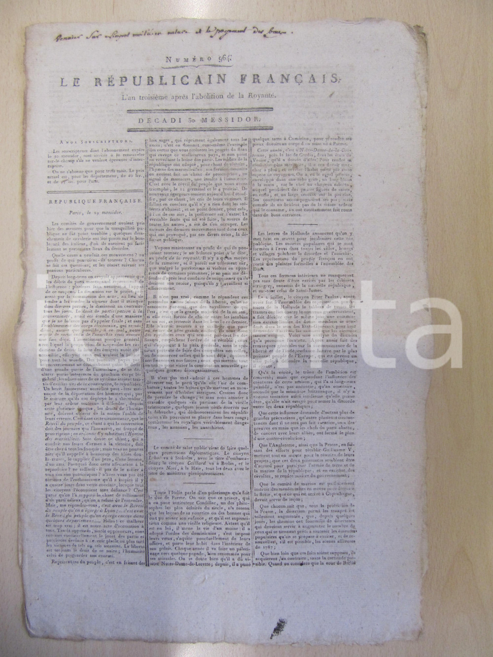 Giornale, rivista storica 1795 LE REPUBLICAIN FRANCAIS Gazette REVOLUTION N° 964 Olanda giacobina 1
