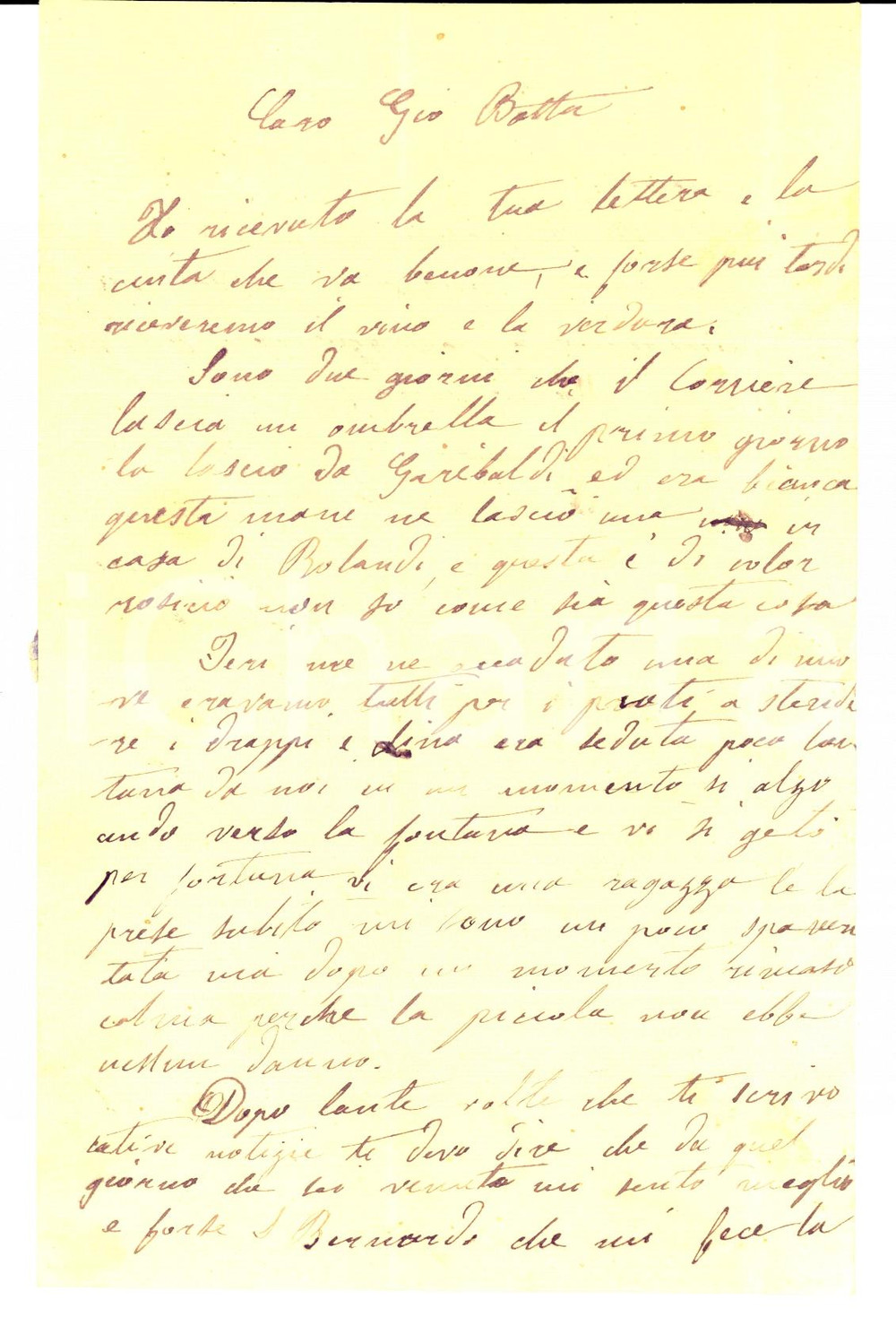 Documento originale, autentico 1860 ca ONEGLIA IM Bambina scampa all annegamento in una fontana 1