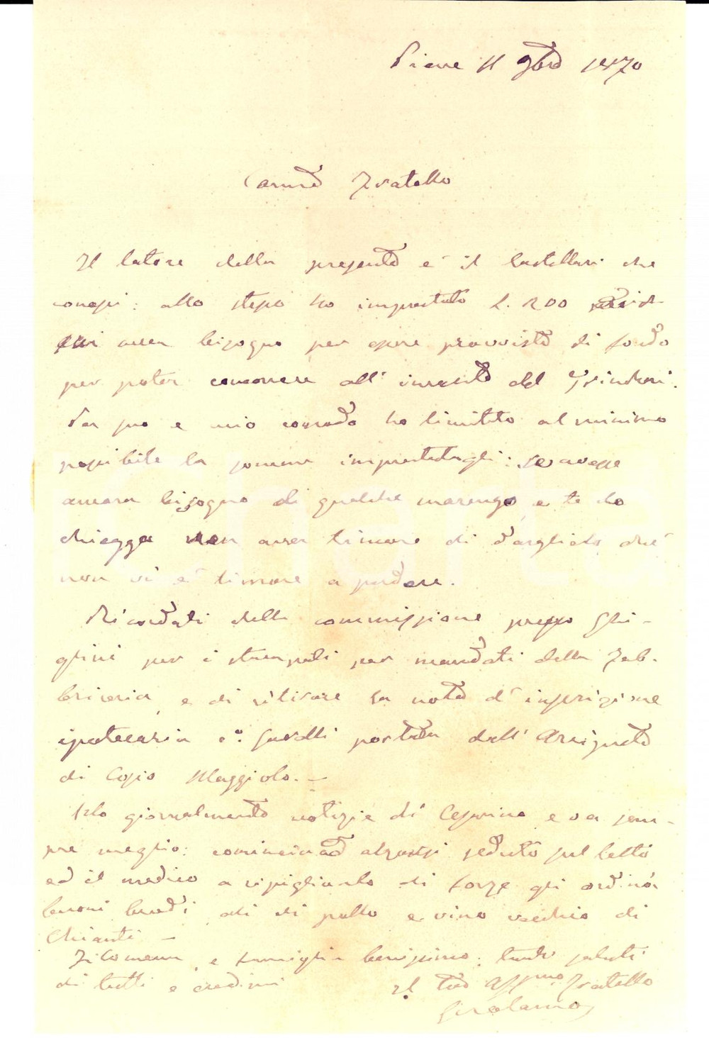 Documento originale, autentico 1870 PIEVE DI TECO (IM) Prestiti di denaro di Gerolamo BONFANTE *Lettera 1