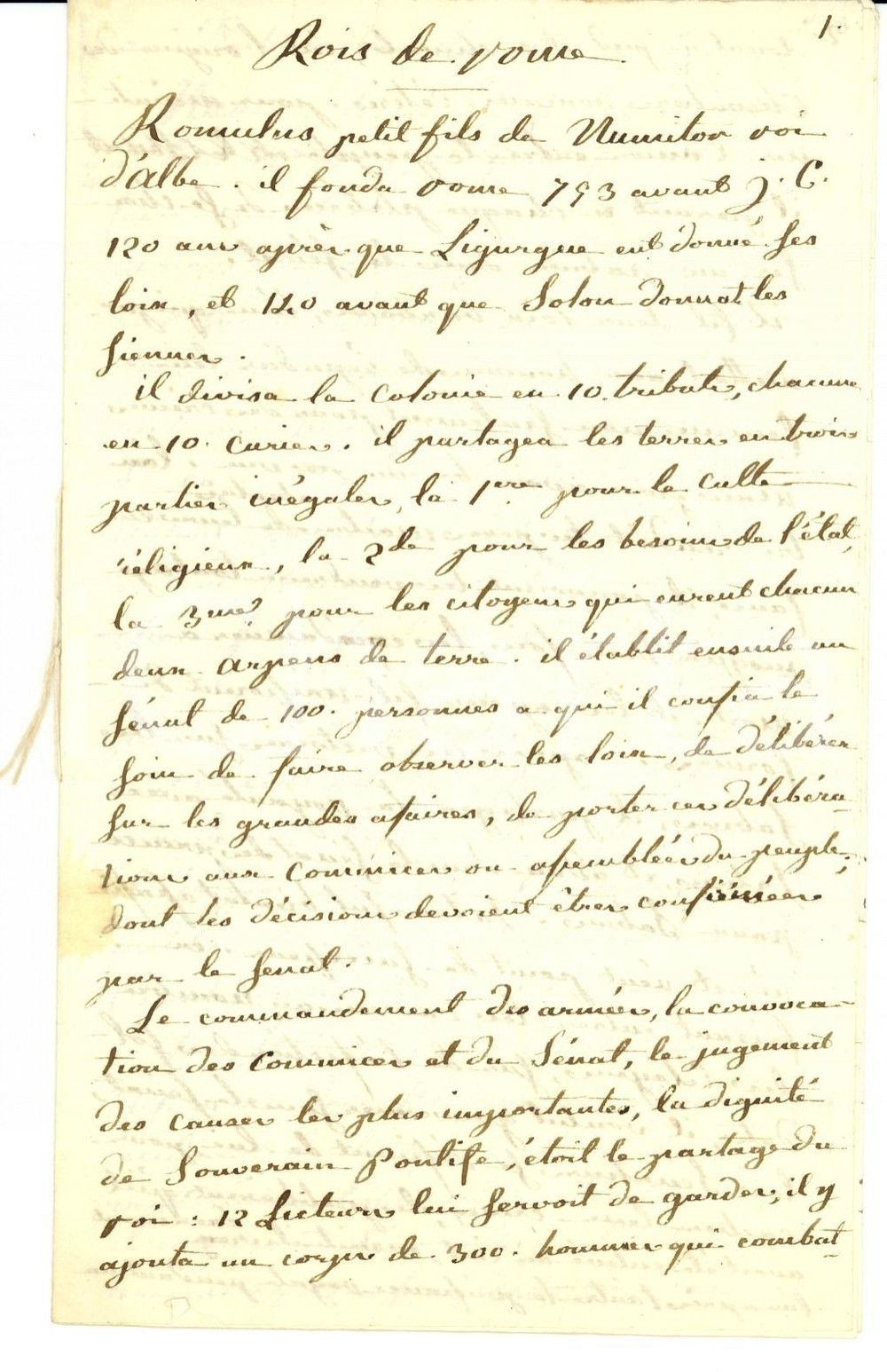 Manoscritto, lettera originale 1800 ca Ch. MILLOT Tableau de l'histoire romane Copia manoscritta 12 pp 1