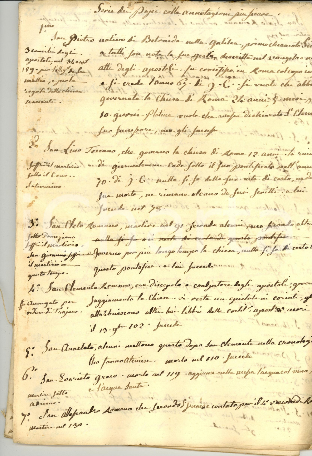 Manoscritto, lettera originale 1825 I Papi della Chiesa Cattolica fino a LEONE XII Manoscritto 50 pp 1