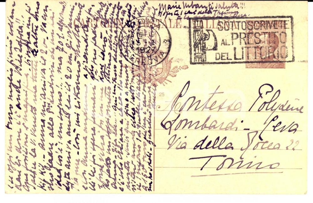 Autografo originale 1927 ROMA Maria CANTONO DI CEVA preferisce i bei negozi a SAN PIETRO *Autografo 1