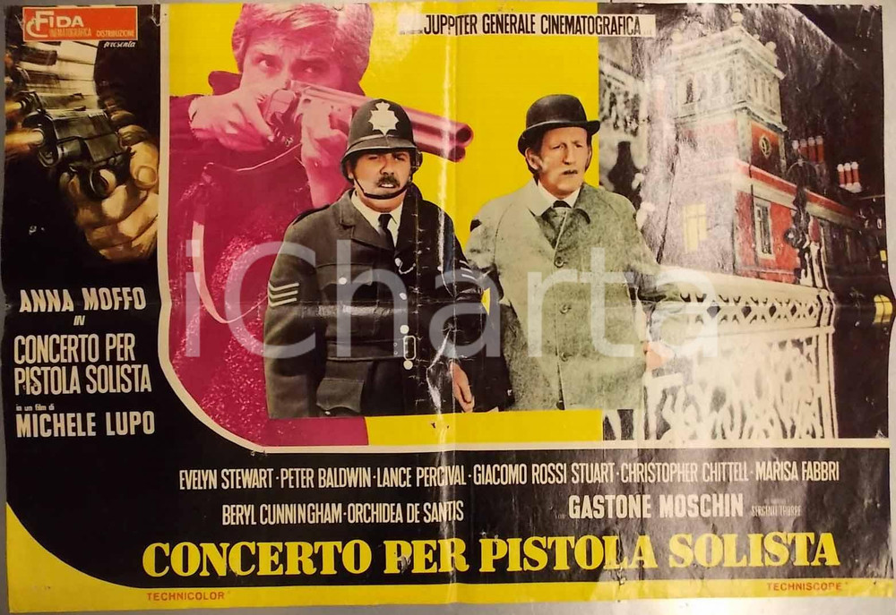 Materiale cinematografico d’epoca 1970 CONCERTO PER PISTOLA SOLISTA Gastone MOSCHIN Manifesto DANNEGGIATO 1
