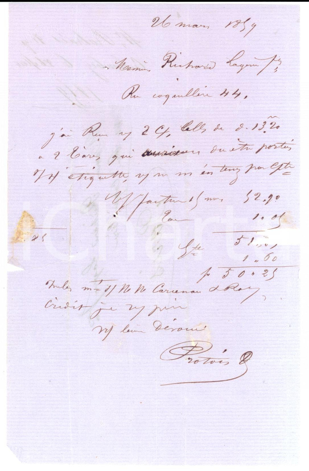 Documento originale, autentico 1859 COLOMBEYLESDEUXEGLISES F Protois BABOUOT négociant à  Richard LAGERIE 1