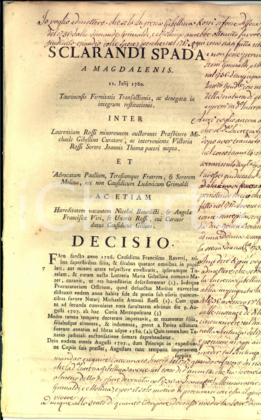 Documento originale, autentico 1760 TORINO Vendita contestata Lucrezia GIBELLINA uxoricida per figlio minorenne 1