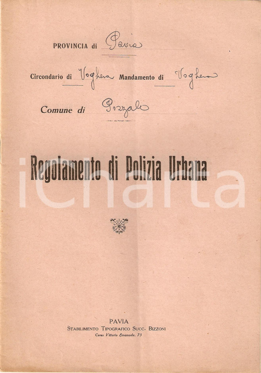 Libro, pubblicazione d'epoca 1932 PIZZALE (PV) Regolamento di Polizia urbana - Libretto 1