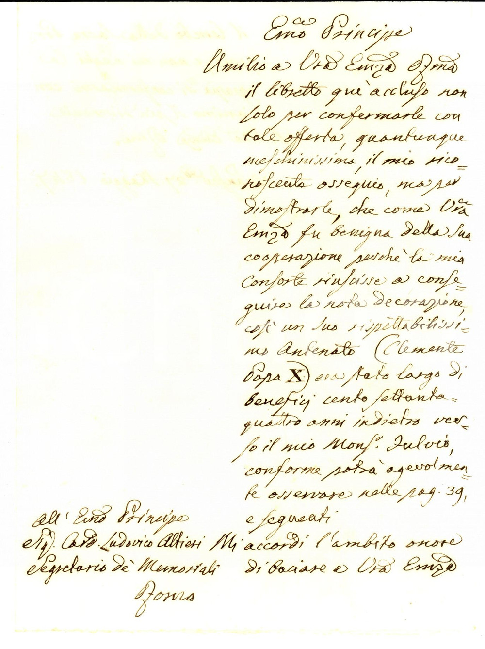 Autografo originale 1847 SANSEVERINO MARCHE Conte Severino SERVANZI COLLIO a card. Lodovico ALTIERI 1