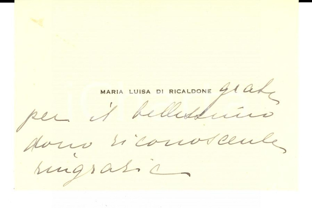 Autografo originale 1930 ca TORINO Biglietto da visita Maria Luisa ALLIAGA DI RICALDONE Autografo 1