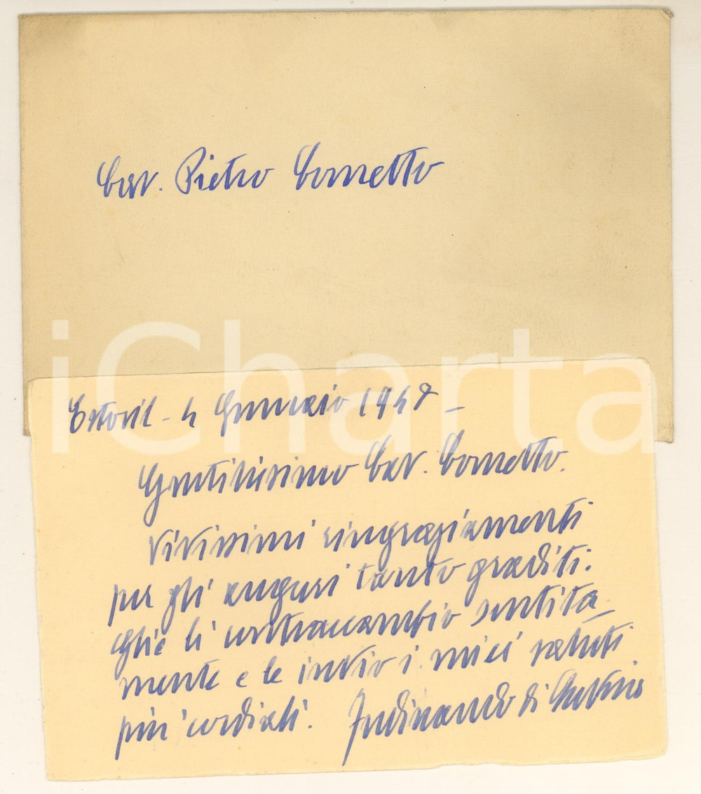 Autografo originale 1949 ESTORIL Ringraziamenti Ferdinando di SAVOIAGENOVA Biglietto AUTOGRAFO 1