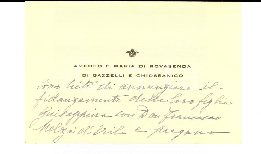 Autografo originale 1944 TORINO Biglietto Amedeo di ROVASENDA e Maria TRIVULZIO AUTOGRAFO 1