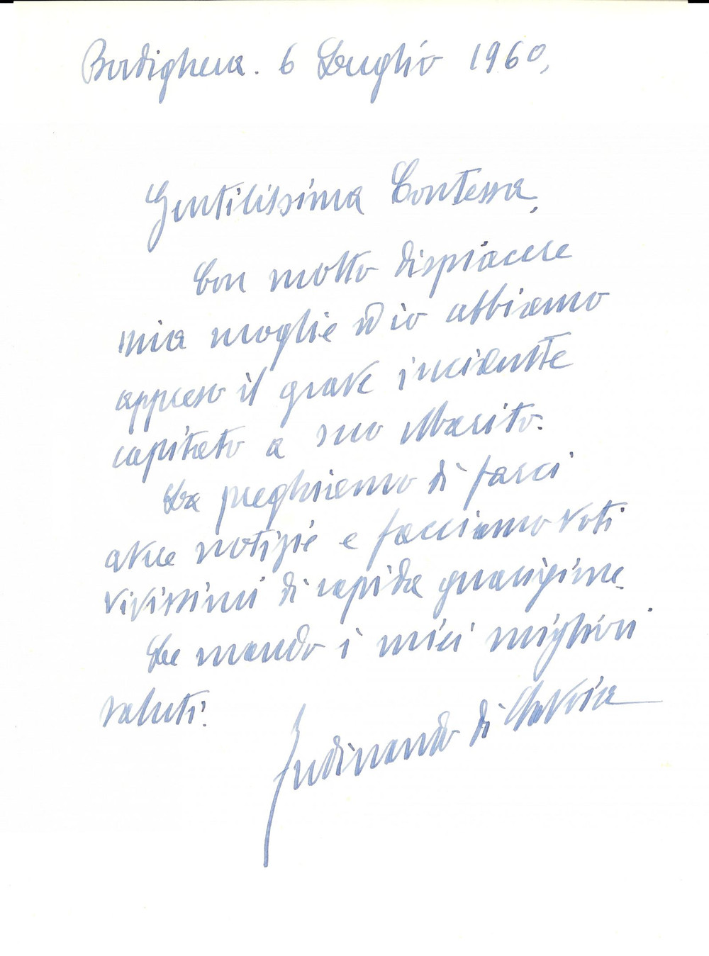 Autografo originale 1960 BORDIGHERA Ferdinando di SAVOIAGENOVA teme per conoscente AUTOGRAFO 1