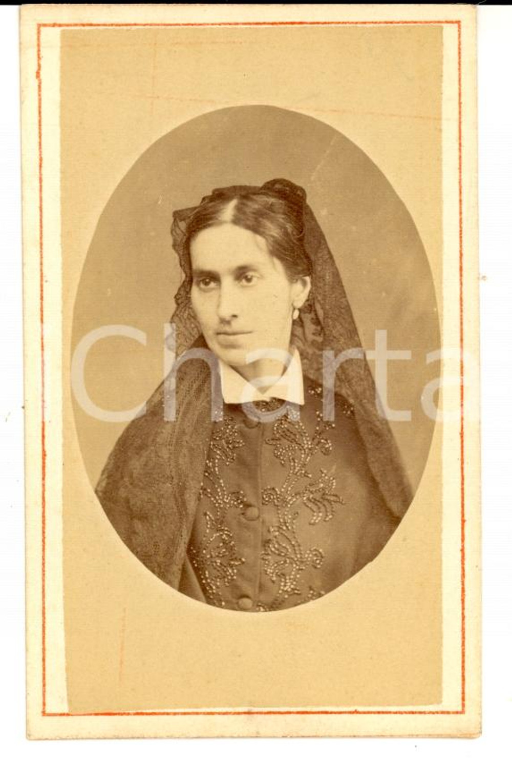 Fotografia d'epoca originale 1870 ca TORINO Ritratto di Filomena CANTONO DI CEVA con velo nero *Foto 1