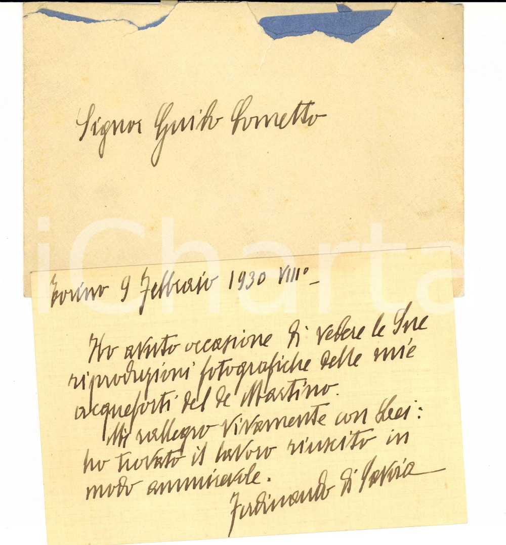 Autografo originale 1930 TORINO Ferdinando di SAVOIAGENOVA sulle sue acqueforti AUTOGRAFO 1