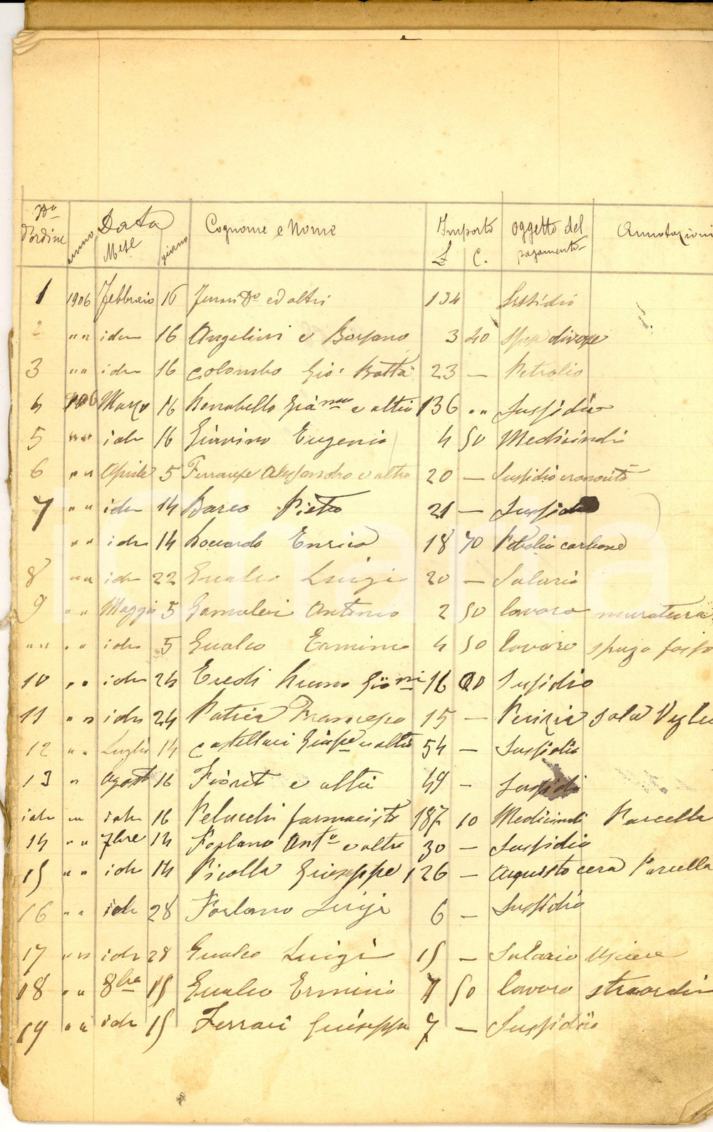 Documento originale, autentico 1906 FRESONARA (AL) Registro spese SOCIETA' DI MUTUO SOCCORSO 14 pagg. 1