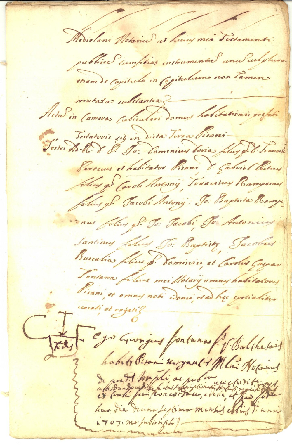 Documento originale, autentico 1707 PISANO NO Testamento Carlo Maria PICENO a favore dei figli di primo letto 1