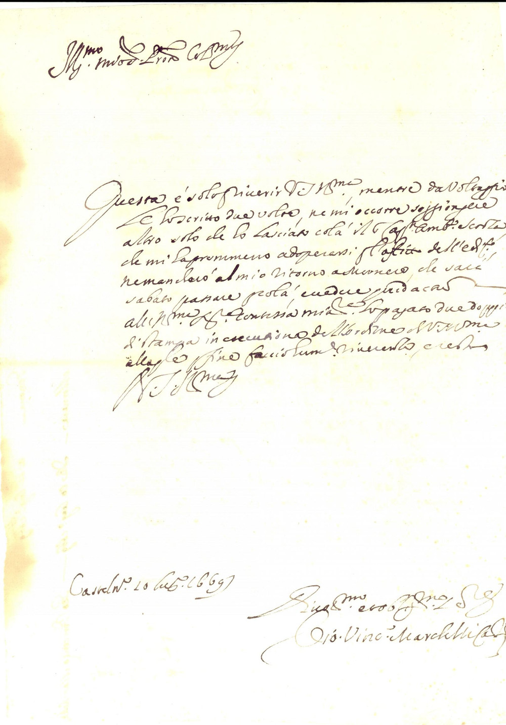 Documento originale, autentico 1669 MORLESE (AL) Giovanni Vincenzo MARCHELLI cerca aiuto per vendere stabile 1