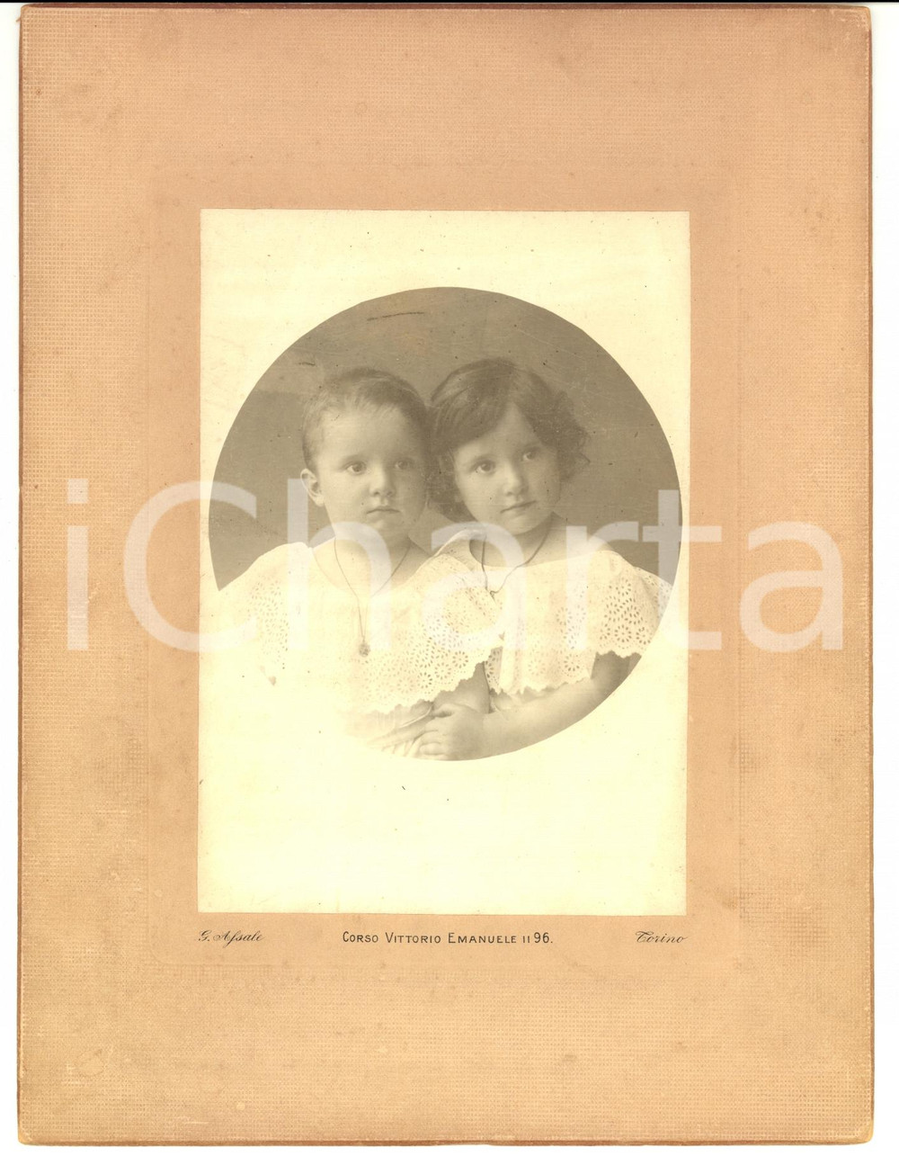 Fotografia d epoca originale 1880 ca TORINO Giuseppina e Felicita ASINARI DI SAN MARZANO bambine Foto ASSALE 1