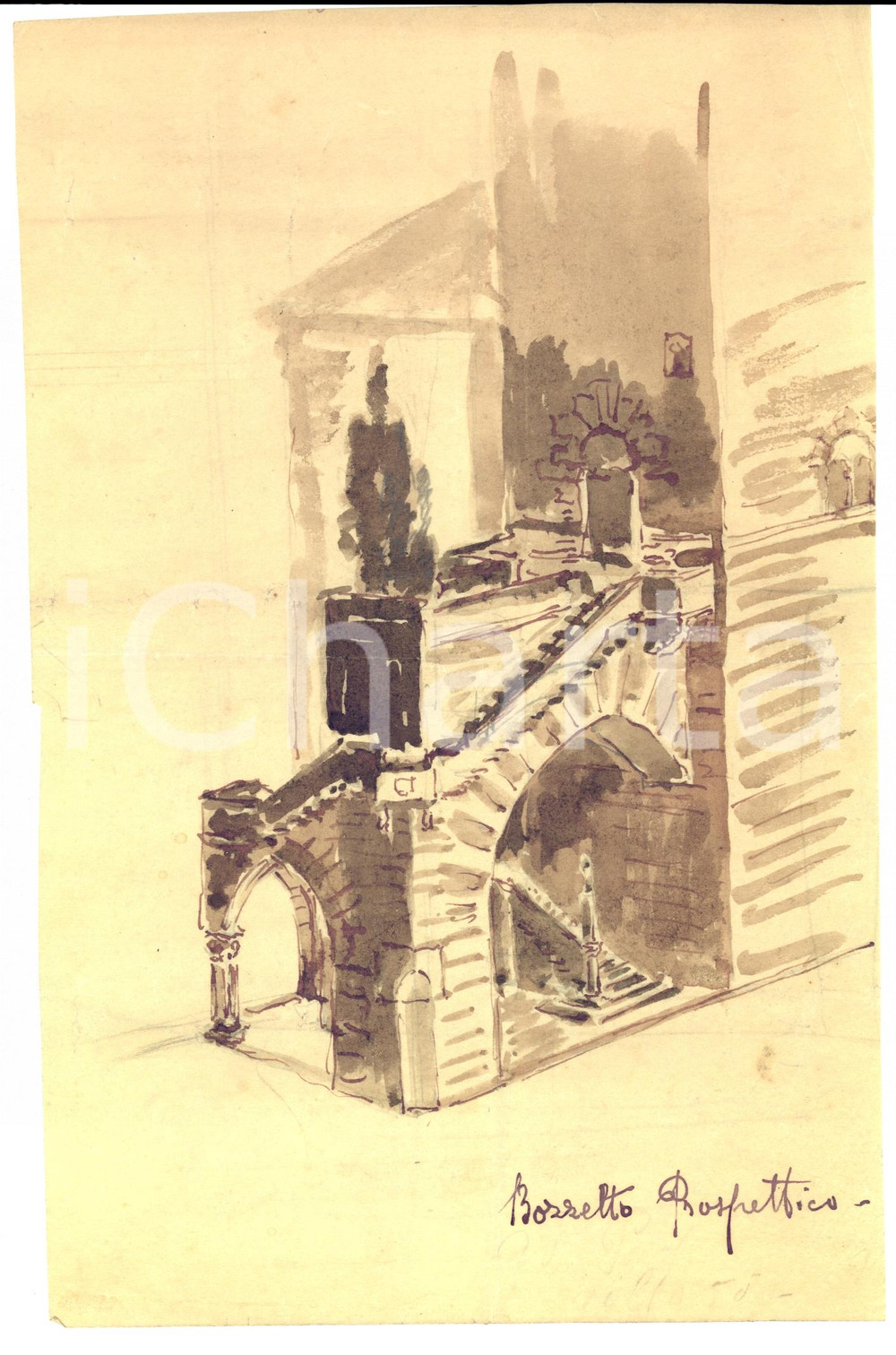 Stampa, bozzetto originale 1926 COMO Progetto Monumento ai Caduti  BROLETTO Bozzetto prospettico 1