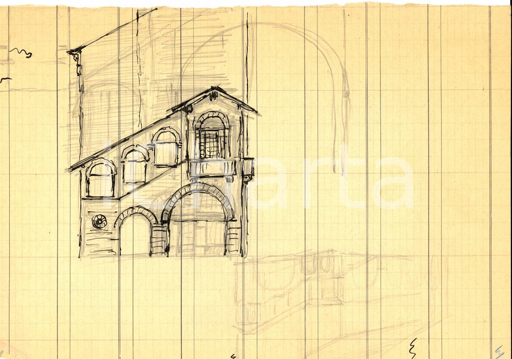 Stampa, bozzetto originale 1926 COMO Progetto Monumento ai Caduti  BROLETTO Bozzetto matita e china 1