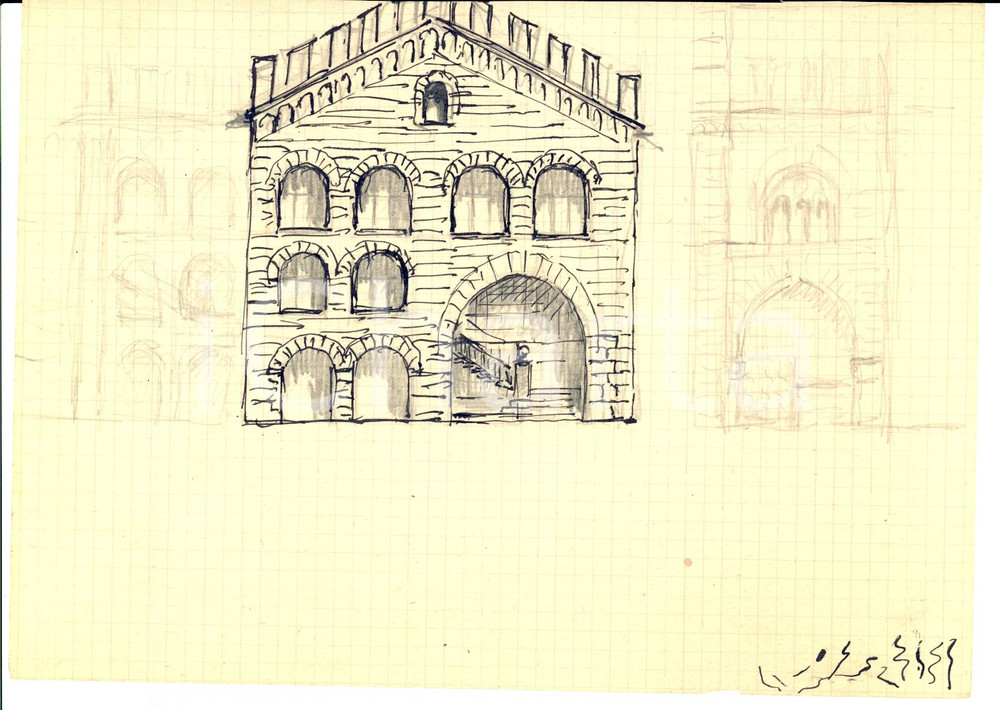 Stampa, bozzetto originale 1926 COMO Progetto Monumento ai Caduti  BROLETTO Bozzetto a matita e china 1