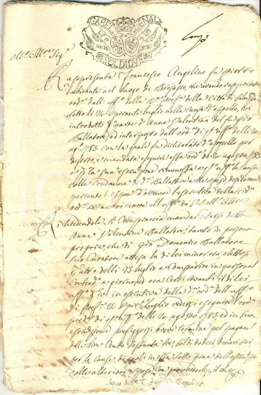 Documento originale, autentico 1784 BROSSASCO (CN) Muratore Francesco ANGELINO vs minorenne BALLATORE 20 pp. 1
