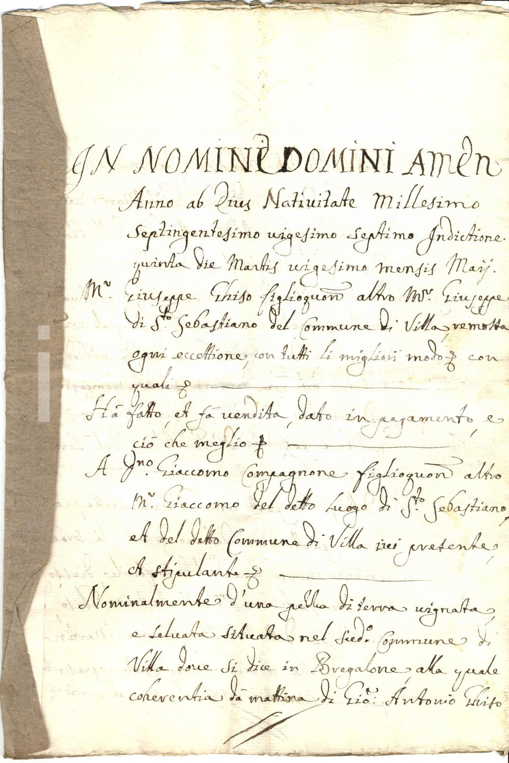 Documento originale, autentico 1727 VILLA DI CHIAVENNA (SO) Giuseppe GHISI vende terre e stalle a BREGALONE 1