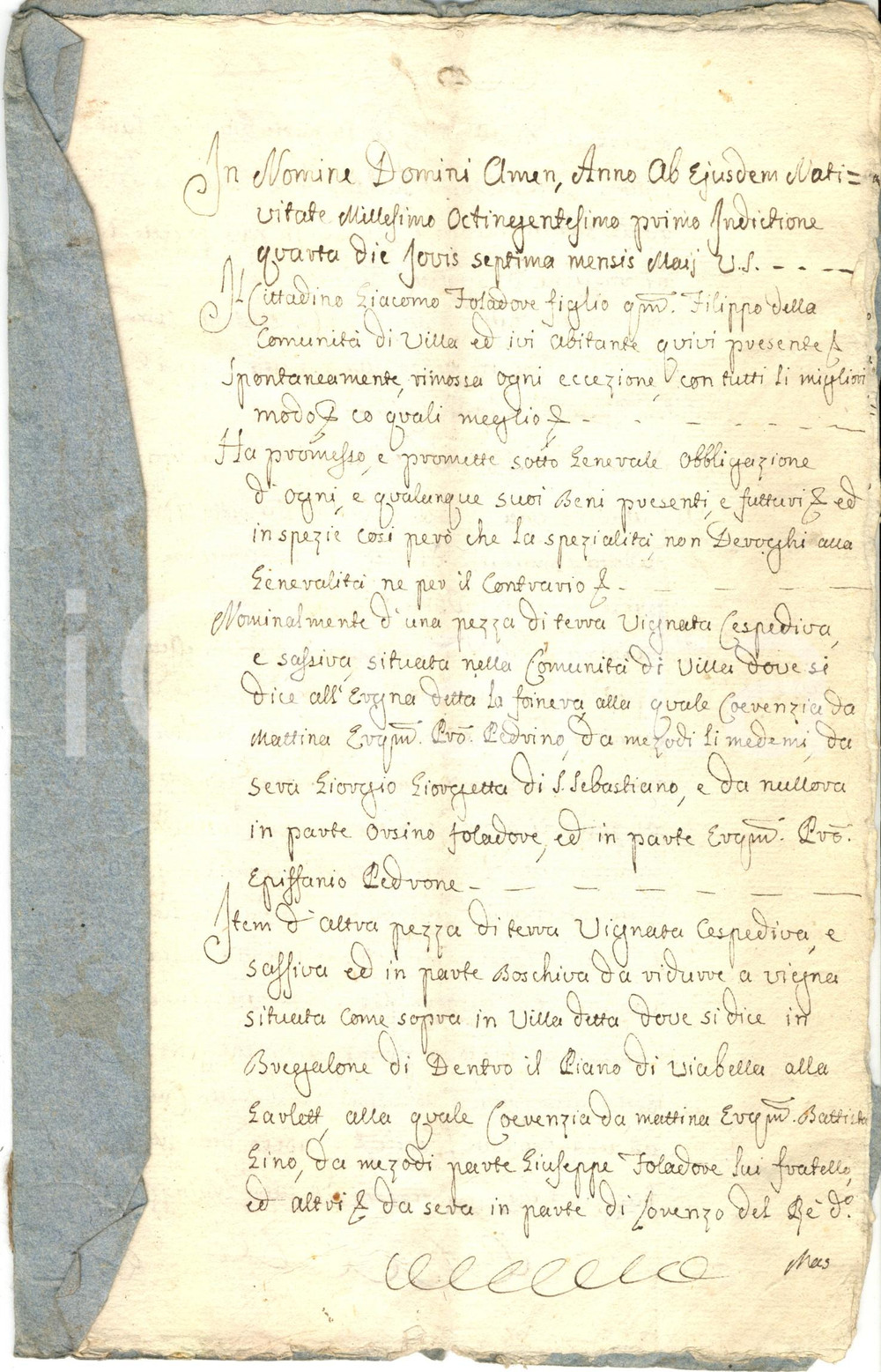 Documento originale, autentico 1801 VILLA DI CHIAVENNA SO Giacomo FOLADORE terra a console Giovanni SUCETTI 1